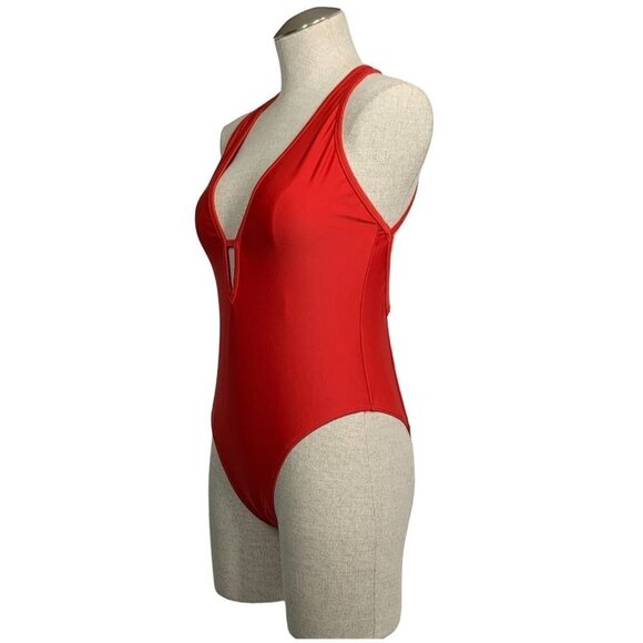 Low Cut High Leg Open Back One Piece Swimsuit - Siren Red Size Medium - Picture 6 of 9